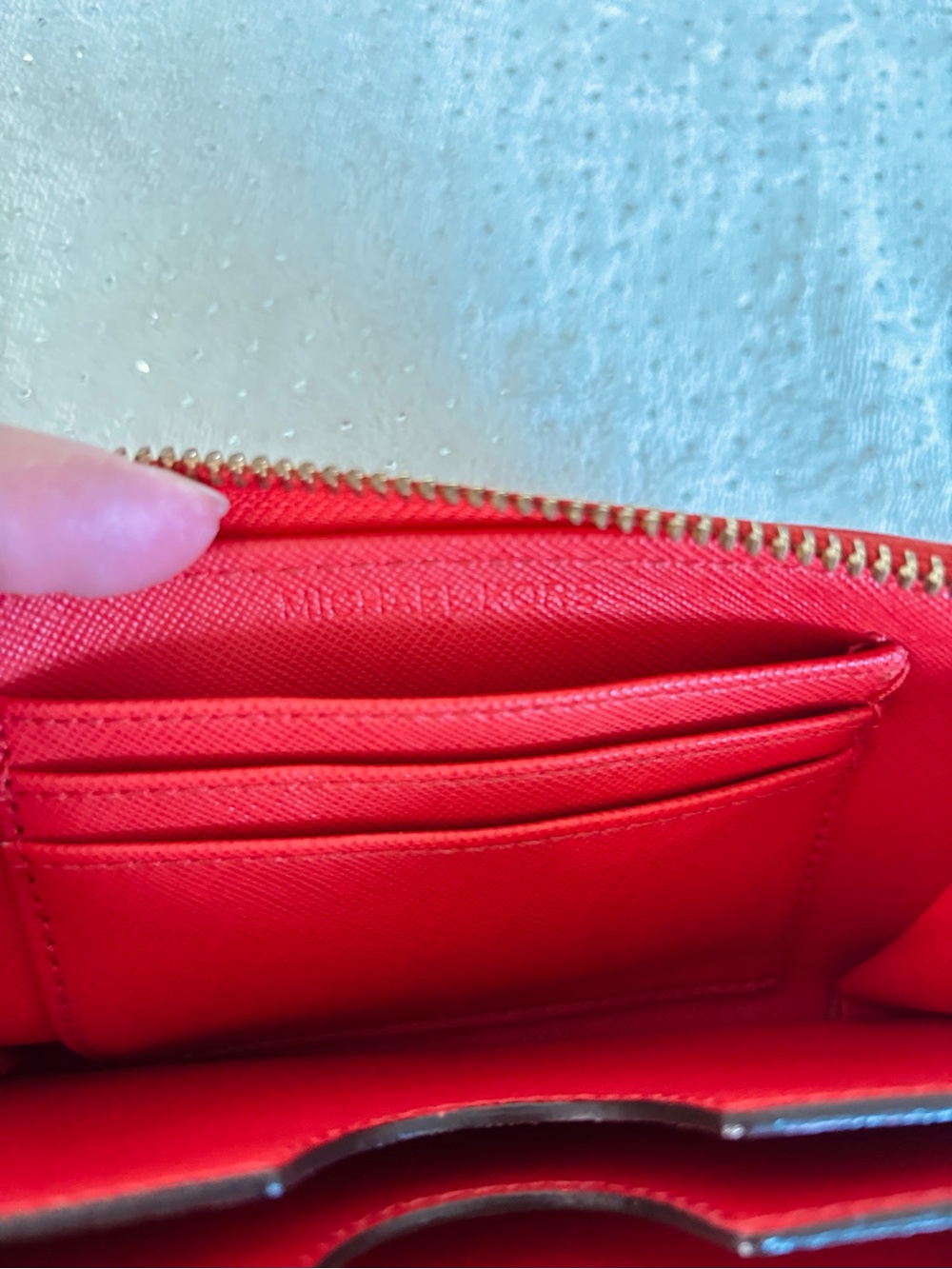 Michael Kors Red Pebbled Leather Wristlet with Gold Plaque - Picture 10 of 10